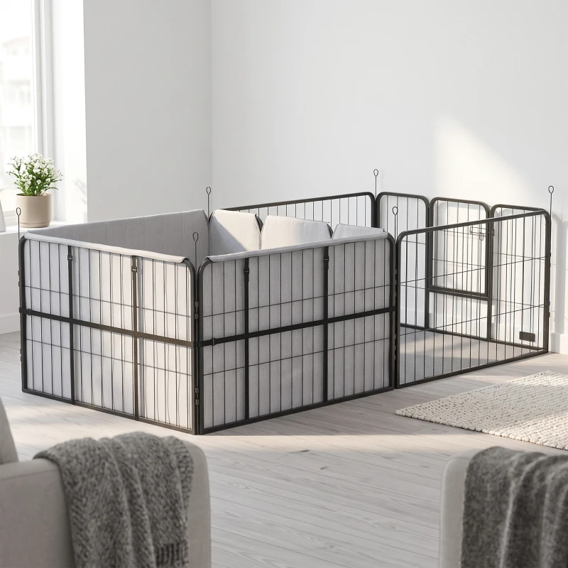 PawHut Caja de Parto para Perros y Cachorros, Parque de 7 Paneles con Dos Compartimentos, Tapetes Lavables, Tejido Oxford Resistente al Agua, Dos Puertas, para Perros de Tamaño Pequeño y Mediano
