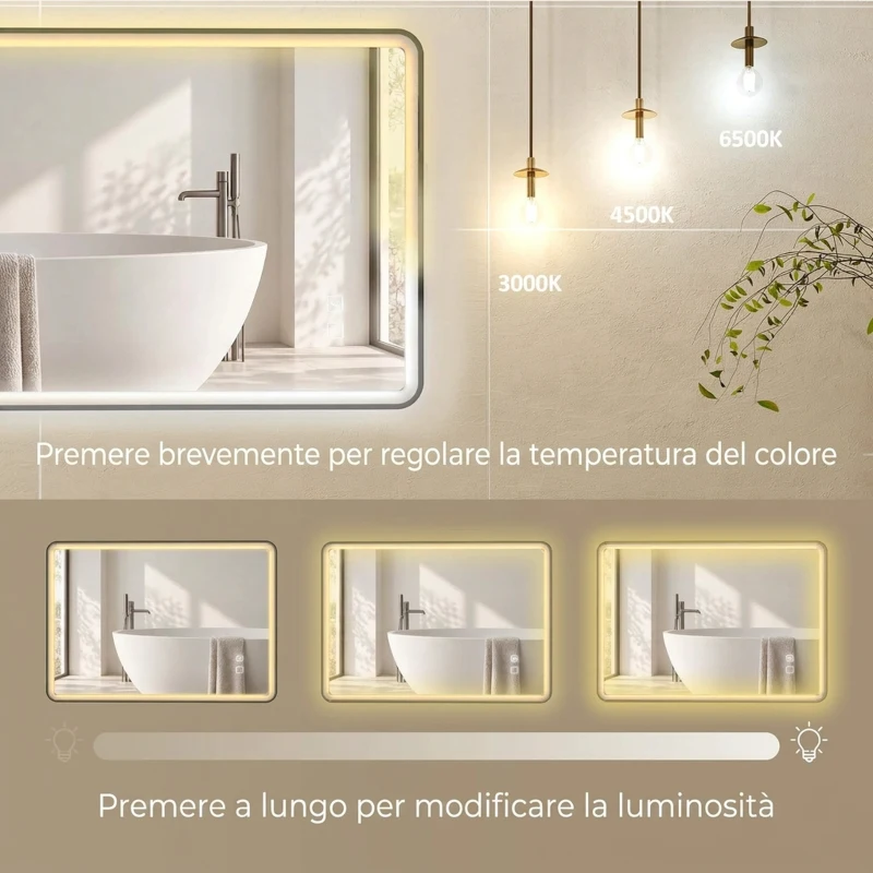 HOMCOM Specchio da Bagno LED Bluetooth Antiappannamento 100x70 cm Nero