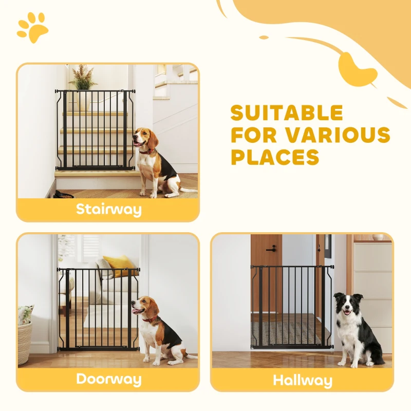 PawHut Extra Wide Dog Gate, with Door Pressure, for Doorways, Hallways, Staircases - Black