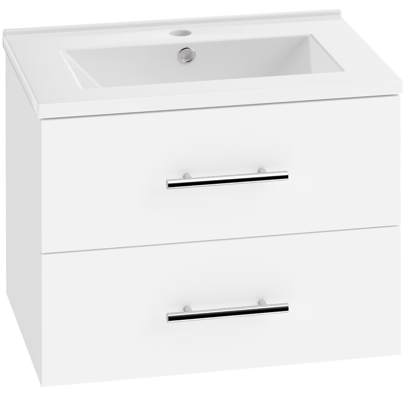 HOMCOM Wastafelonderkast voor wandmontage, badkameronderkast met keramische wastafel, 60 cm, wit