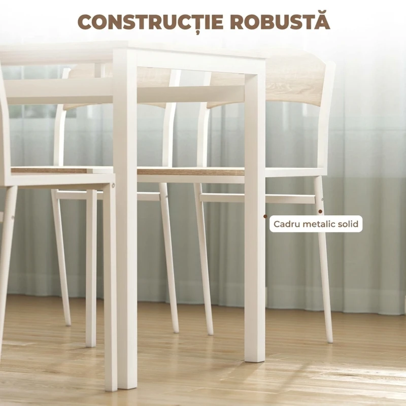 HOMCOM Set Masă de Prânz din 5 Piese cu 1 Masă Dreptunghiulară și 4 Scaune, 100x63x76,5 cm, Gri și Alb