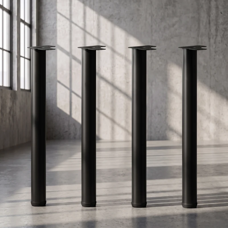 HOMCOM Conjunto de 4 Pés de Mesa em Metal Estilo Industrial com Parafusos Auto-roscantes e Patins Reguláveis 73x6x6 cm Preto