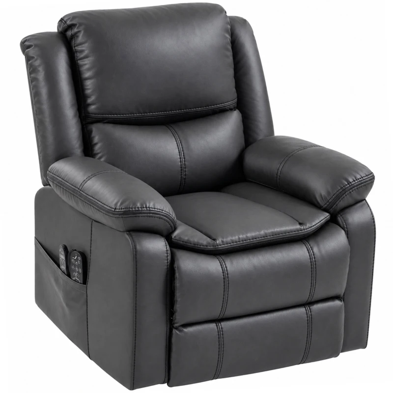 HOMCOM Riser Recliner Chair with Massage and Heat, PU Leather Power Electric Lift Armchair for Elderly, Charcoal Grey