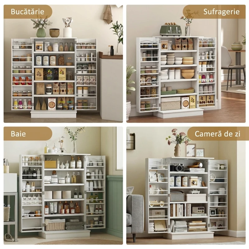 HOMCOM Dulap de bucătărie modern cu 12 rafturi pentru condimente pe uși, rafturi reglabile, 2 uși, 60x30x104 cm, alb