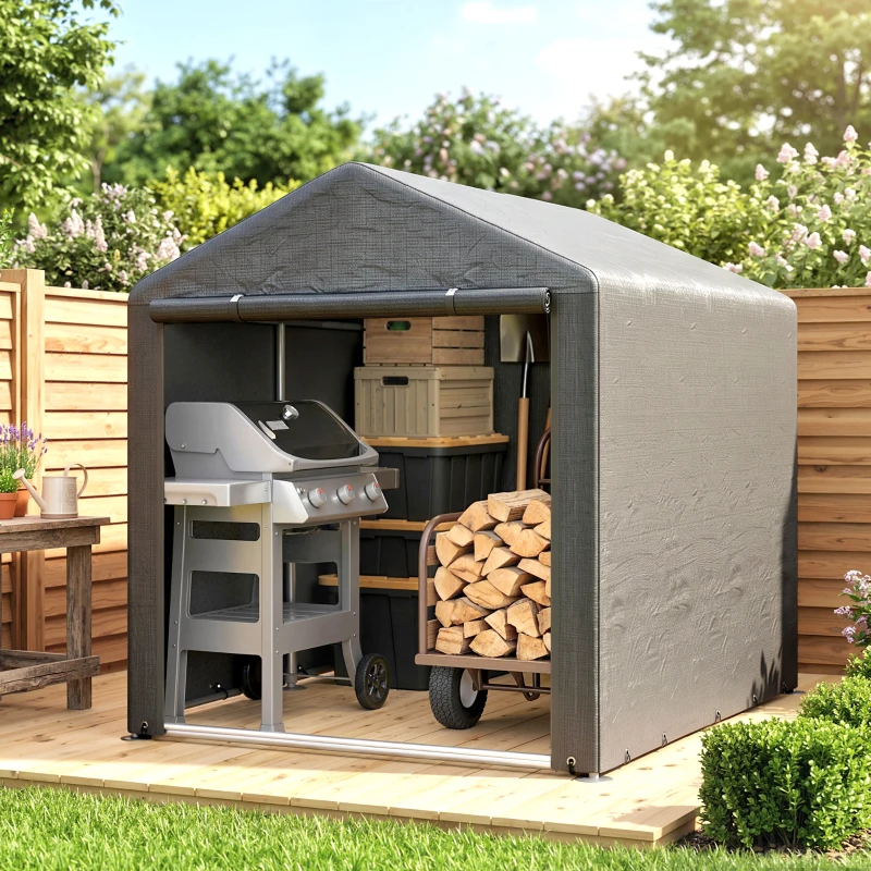 Outsunny Tuinschuur, Tentgarage, Grote Deur, Roestvrij Metalen Frame, 160x218x172 cm, Donkergrijs(m-10)
