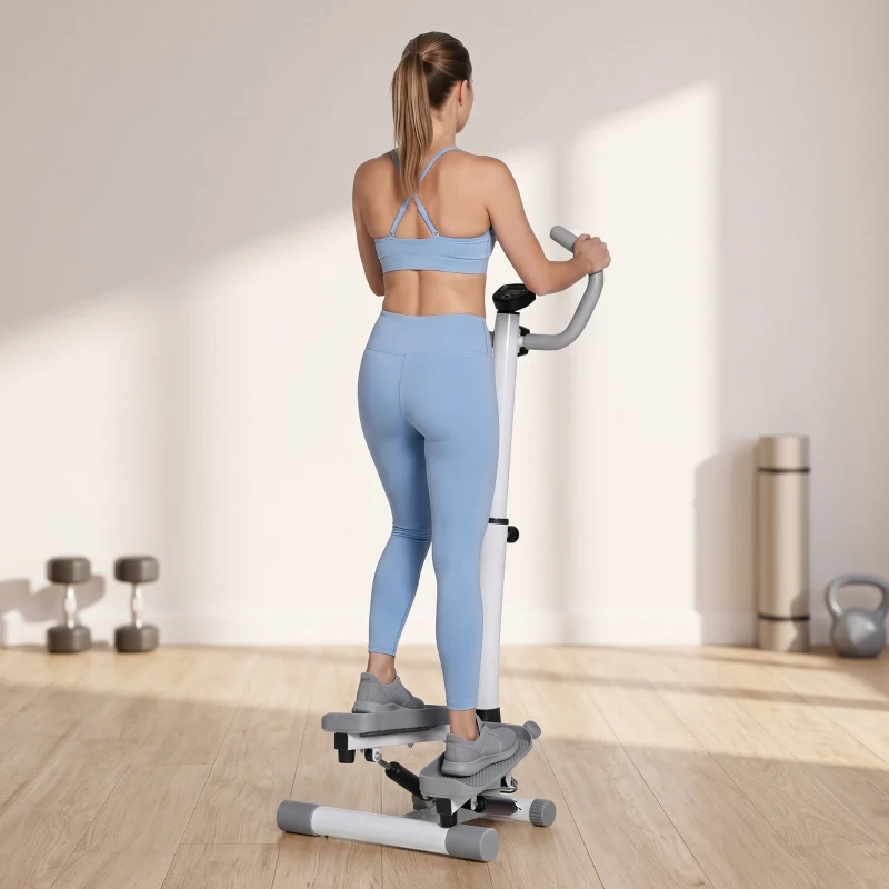 HOMCOM Stepper hometrainer voor thuis met LCD-scherm, instelbare snelheid, Metaal ABS, 55 x 53 x 118-128 cm