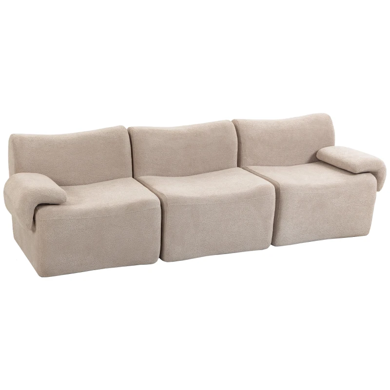 HOMCOM Canapé 3 Places Modulable 277 cm, Canapé Salon Compressé en Chenille Moderne, Assise Profonde, Accoudoirs Larges, Beige