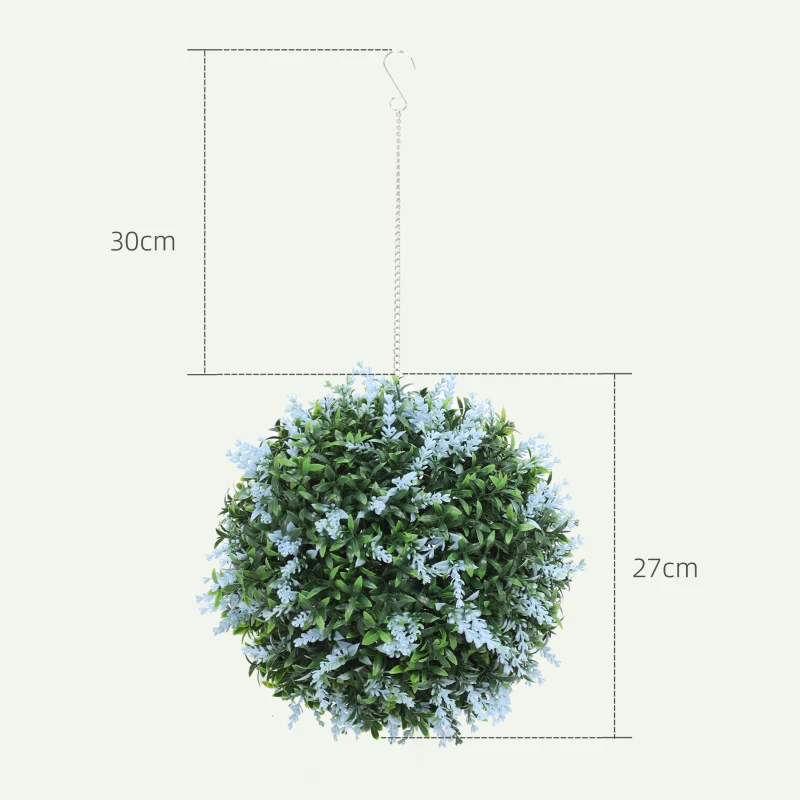 HOMCOM Set of 2 Artificial Plant Topiary Balls, UV-protected Fake Decorative Plants, Blue