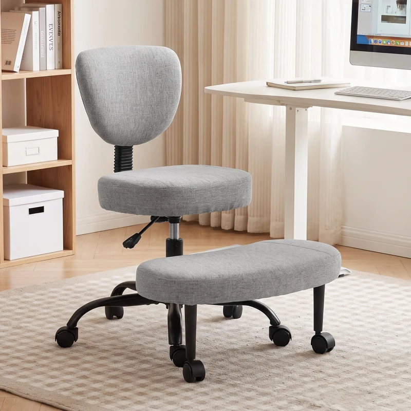 HOMCOM Chaise de bureau ergonomique, jambes croisées, rotation 360° avec roulettes, Gris clair
