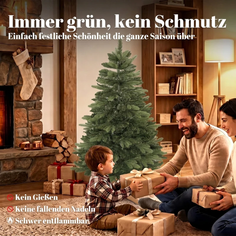 HOMCOM Kunstkerstboom 150 cm, edelspar, vol model met scharniertakken, 525 takpunten, inklapbare houten standaard, groen