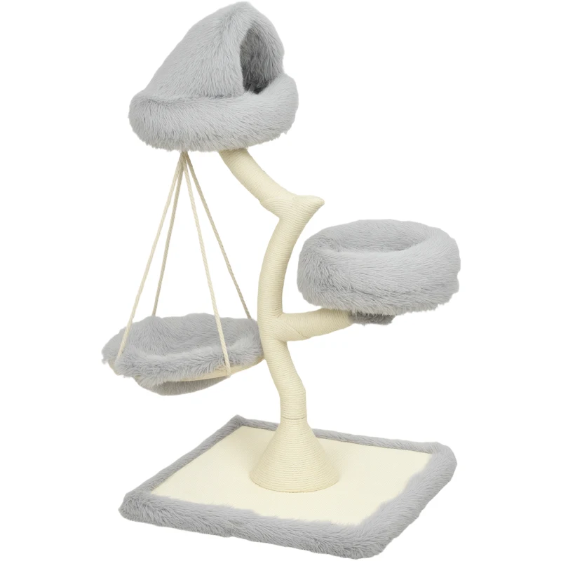 PawHut Arranhador 115 cm de Altura Árvore para Gatos em Forma de Árvore 2 Camas Laváveis Rede Poste de Sisal para Gatos até 6 kg