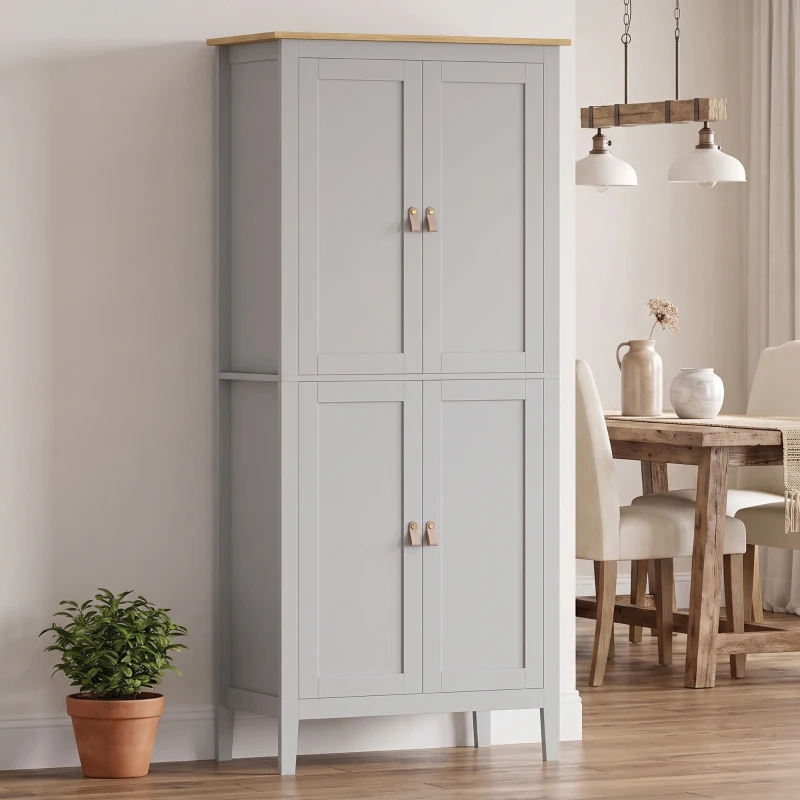 HOMCOM Tall Pantry Cupboard with Motion Sensor LED Light - Grey