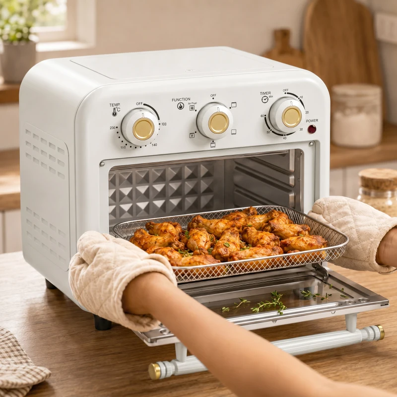 HOMCOM Horno Freidora de Aire 12 L con 3 Mandos Convección 360° Temperatura hasta 230 °C Temporizador 60 Min Bandeja y Cesta