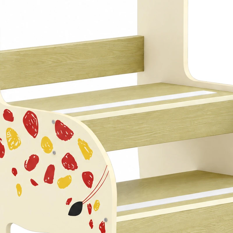 AIYAPLAY Wooden Kitchen Step Stool, Giraffe Step Stool with Guard Rail, Anti-Slip Feet, for Kitchen, Bedroom, Bathroom, Yellow