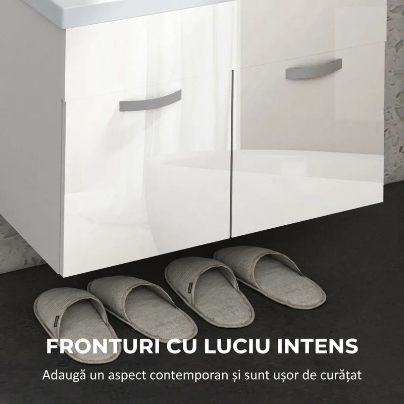 kleankin Dulap Suspendat pentru Baie cu Lavoar, Dulap cu 2 Uși și Balamale cu Amortizare, 61x40x50cm, Alb Lucios