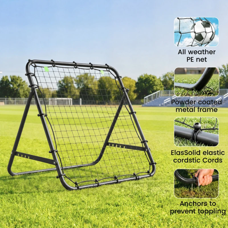 HOMCOM Adjustable Rebounder Net Kickback Target Goal for Teens Adults Training, Black