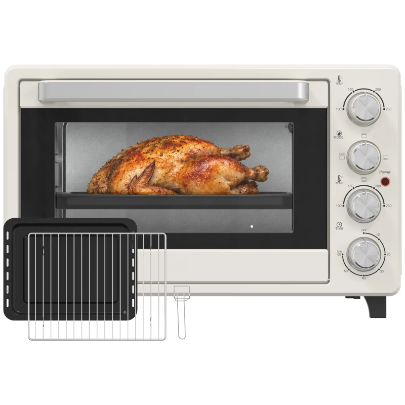 HOMCOM Tischbackofen Elektro 32 L 1600 W mit 3 Heizarten Timer einstellbare Temperatur 52,2x38,1x33,5 cm Creme