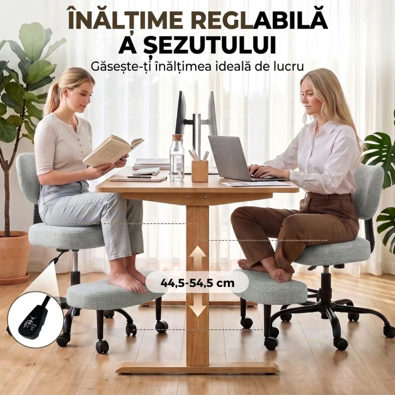 HOMCOM Scaun de Birou Ergonomic pentru Stat cu Picioarele Încrucișate, Rotire 360° cu Roți, Gri Deschis