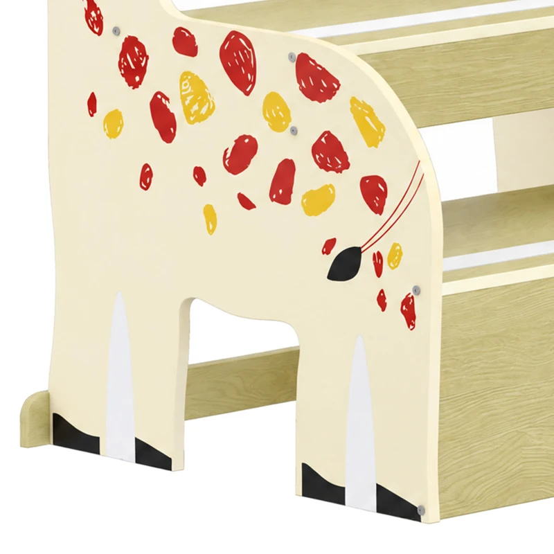 AIYAPLAY Wooden Kitchen Step Stool, Giraffe Step Stool with Guard Rail, Anti-Slip Feet, for Kitchen, Bedroom, Bathroom, Yellow