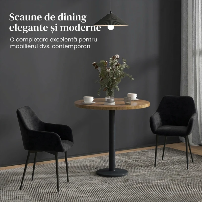 HOMCOM Set 2 Scaune Moderne pentru Sufragerie cu Brațe, Șezut Tapițat și Picioare din Oțel, 54x57x80 cm, Negru
