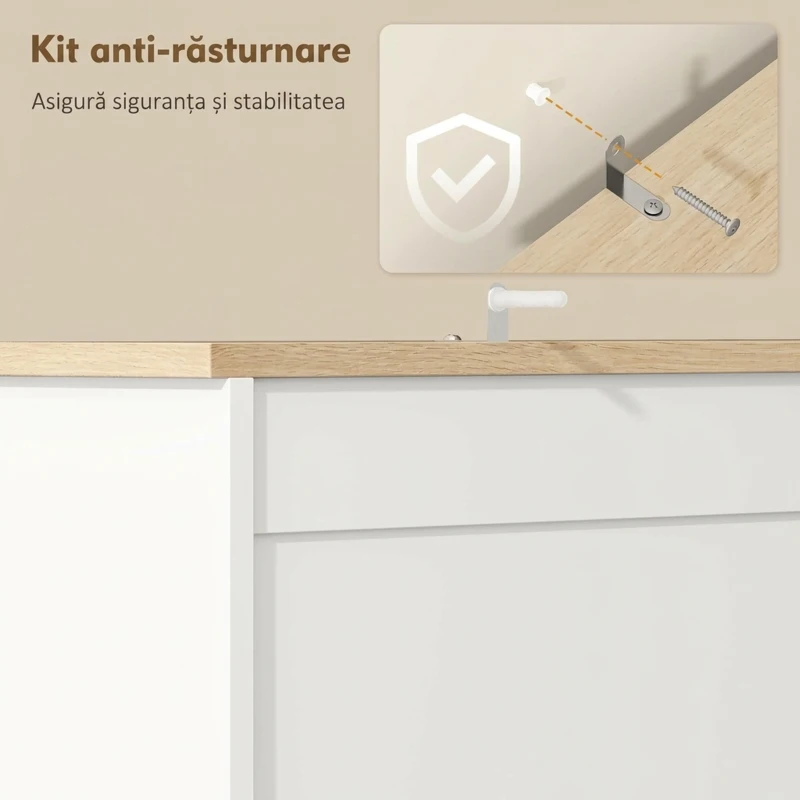 HOMCOM Bufet de Bucătărie cu 3 Dulapuri, 2 Sertare, Rafturi Reglabile și Suport pentru Condimente, 100x40x62 cm, Alb