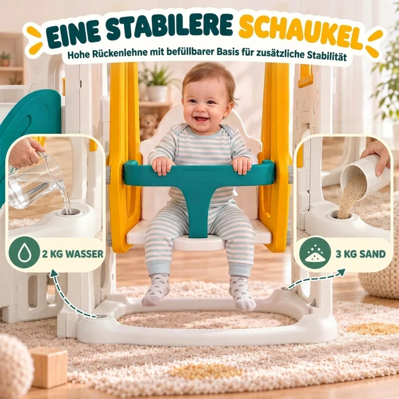 AIYAPLAY 11-in-1 glijbaan- en schommelset voor peuters met speelhuis, indoor speeltoestel voor 1-4 jaar, geel