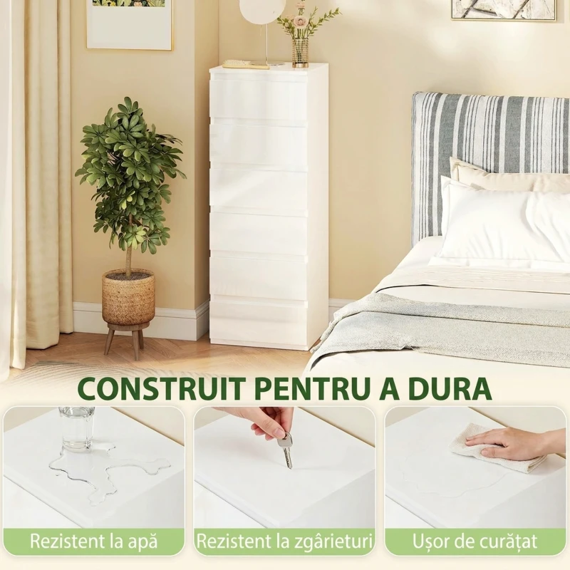 HOMCOM Comodă Modernă cu 6 Sertare, Alb
