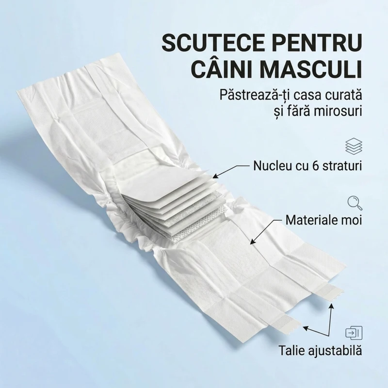 PawHut Scutece pentru Câini Masculi, 48 Bucăți cu Bandă Elastică Reglabilă, 62 x 20 cm, Alb