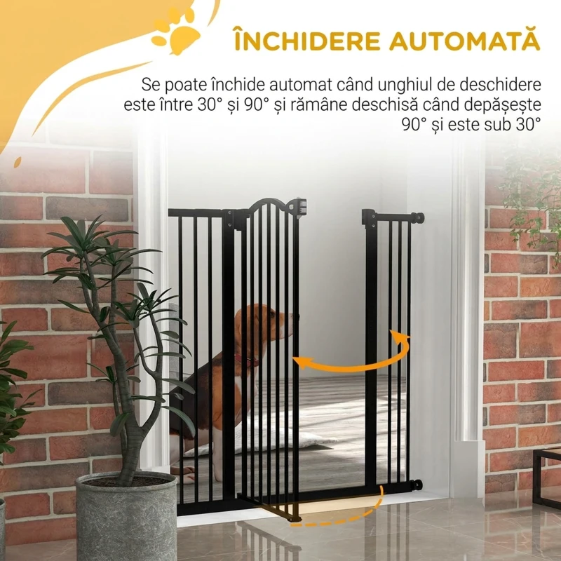 PawHut Poartă Extensibilă pentru Câini cu 4 Șuruburi Reglabile, din Metal și Plastic, 74-100x94 cm, Negru