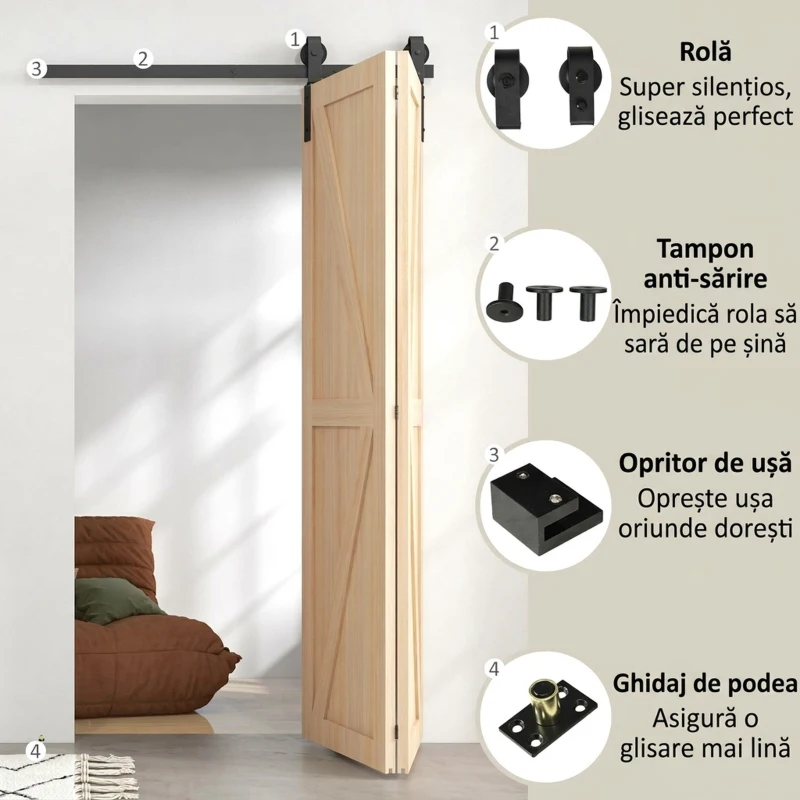 HOMCOM Kit pentru Ușă Glisantă Rabatabilă din Oțel Carbon Negru 122x0.5x4 cm