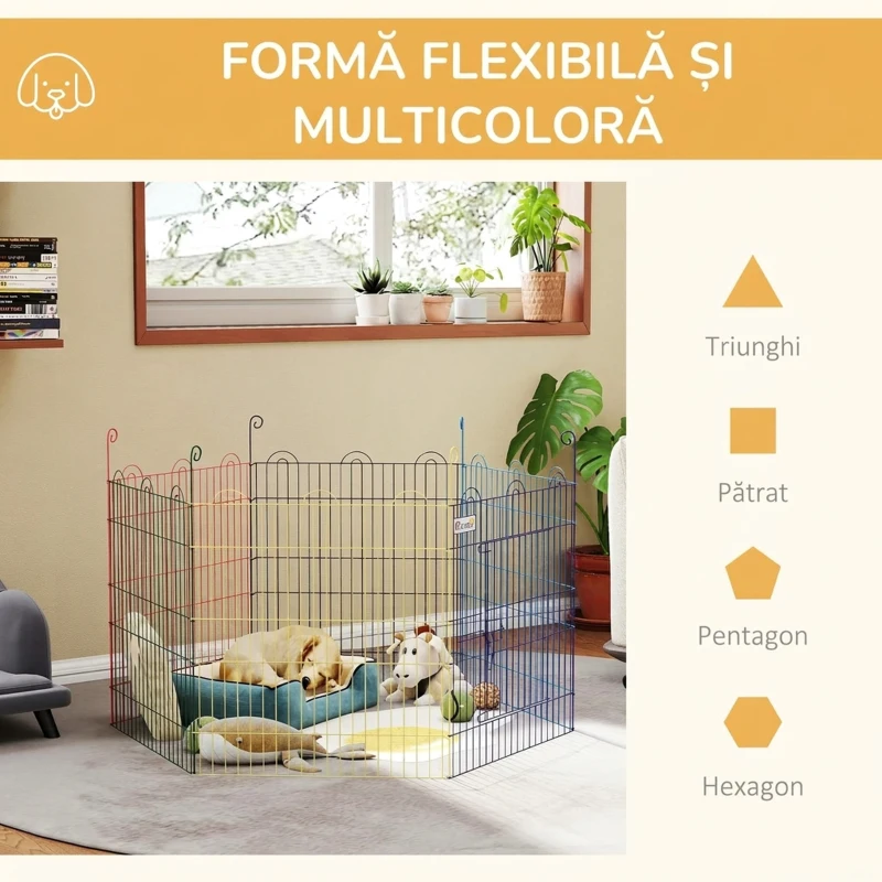 PawHut Gard pentru Câini cu 6 Panouri din Metal și Închidere cu Clapetă, Ø120x60 cm, Multicolor