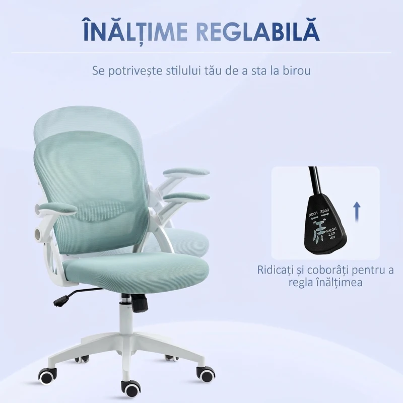Vinsetto Scaun de Birou Ergonomic cu Spătar din Plasă și Înălțime Reglabilă, 65.5x61.5x88-97.5 cm, Albastru