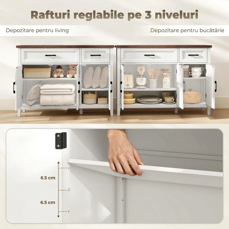 HOMCOM Bufet Dulap Jos pentru Depozitare, MDF, 110 x 35 x 80,5 cm, Alb