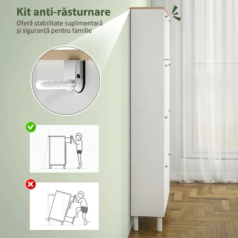 HOMCOM Dulap pantofi slim cu 4 sertare rabatabile și rafturi reglabile pentru 24-32 perechi de pantofi, 80x23.5x157 cm, alb