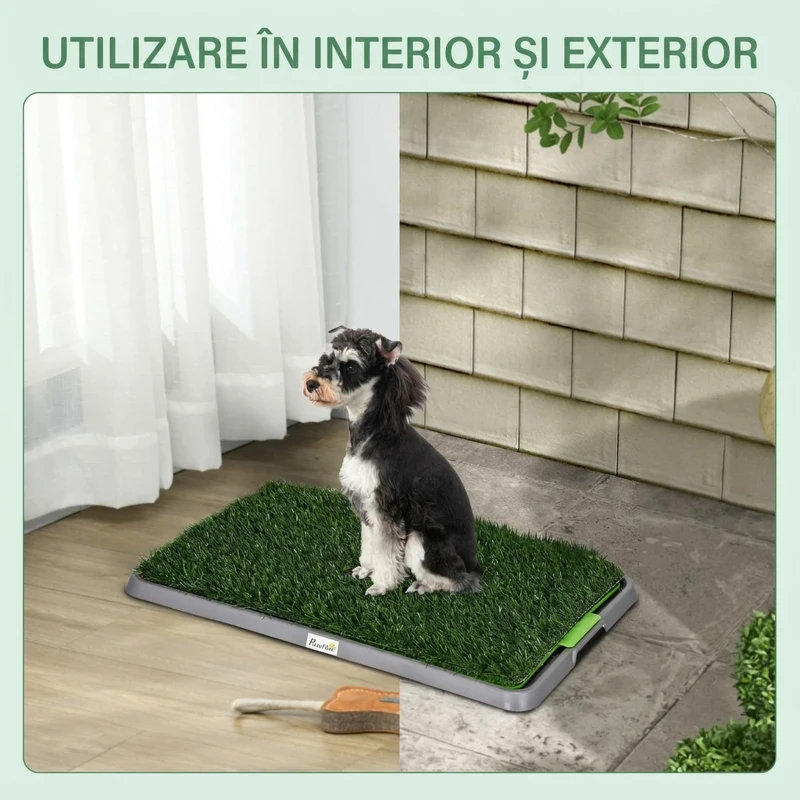 PawHut Toaletă pentru câini cu gazon sintetic, iarbă de schimb și tavă inferioară pentru interior și exterior, 67x41x3.5 cm