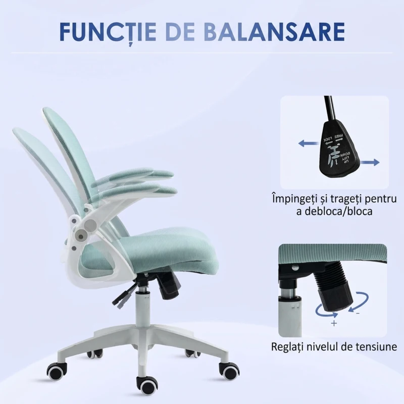Vinsetto Scaun de Birou Ergonomic cu Spătar din Plasă și Înălțime Reglabilă, 65.5x61.5x88-97.5 cm, Albastru