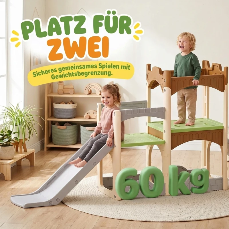 AIYAPLAY Zjeżdżalnia dziecięca 5 w 1 do domu i na zewnątrz, zjeżdżalnia dla niemowląt ze ścianką wspinaczkową, platformami, schowkiem 3-6 lat