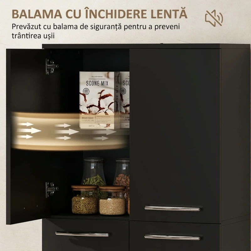 HOMCOM Mobilier de depozitare minimalist cu 2 dulapuri și rafturi reglabile, din lemn negru, 59x31x155 cm