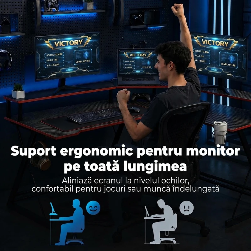 HOMCOM Birou în L cu Prize, 128 cm cu Suport Monitor
