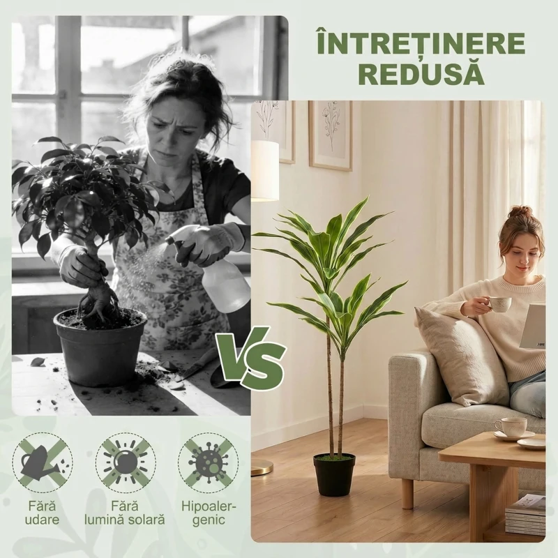 HOMCOM Arbori Decorativi Artificiali Mari pentru Birouri, Intrări, Interior, Plante Decorative False, Verde