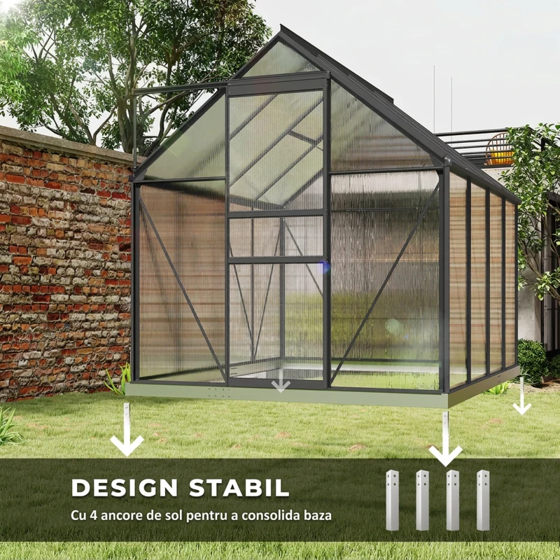 Outsunny Sera Walk-In Aluminiu & Policarbonat – Ventilatie si Jgheab