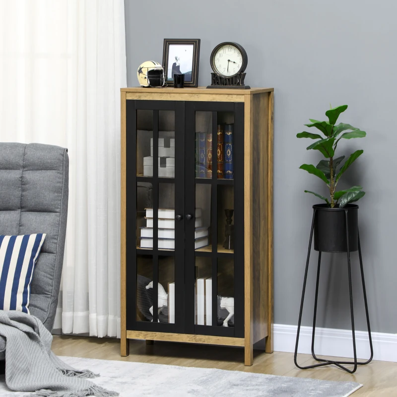 HOMCOM Bufet Modern cu 2 Uși din Sticlă și Lemn, 60x35x120cm, Maro