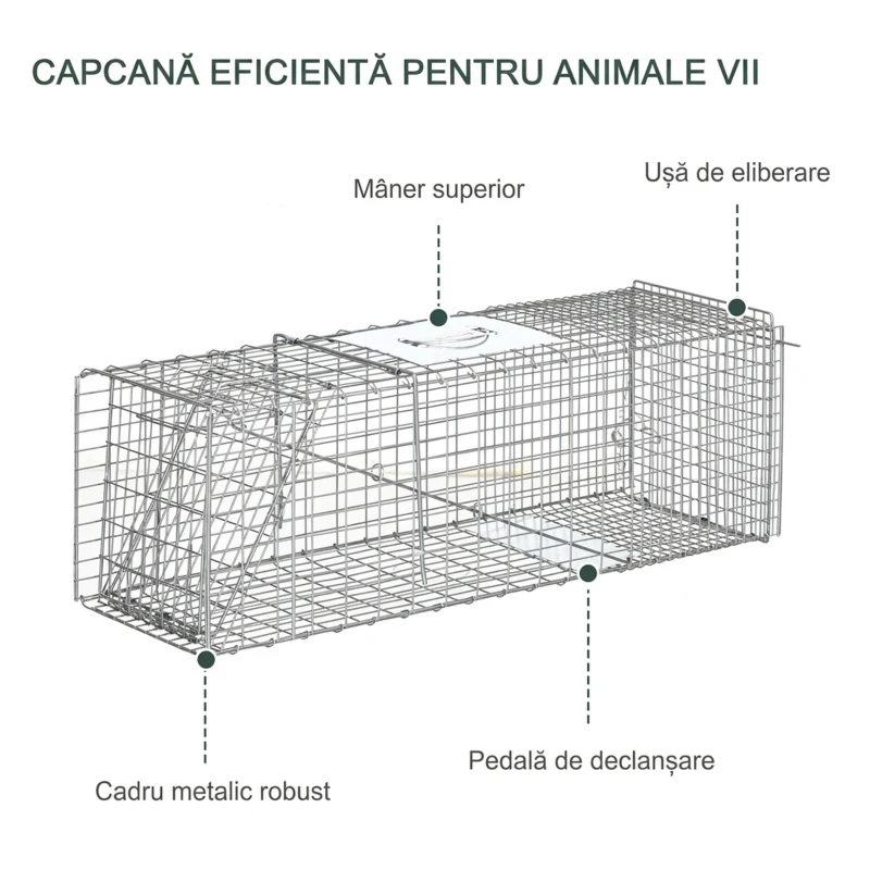Outsunny Cușcă Capcană pliabilă din oțel pentru șobolani, șoareci și nutrii, 93x31x34,5cm, Argintiu