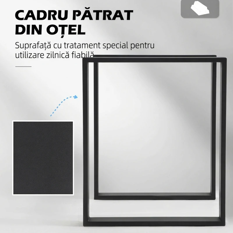HOMCOM Set 2 picioare pentru masă dreptunghiulare, stil industrial, din oțel, capacitate 60 kg, 60x8x72 cm, negru