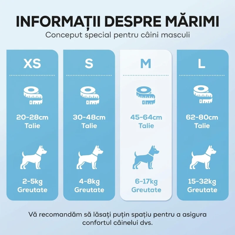 PawHut Scutece pentru Câini Masculi, 48 Bucăți cu Bandă Elastică Reglabilă, 62 x 20 cm, Alb