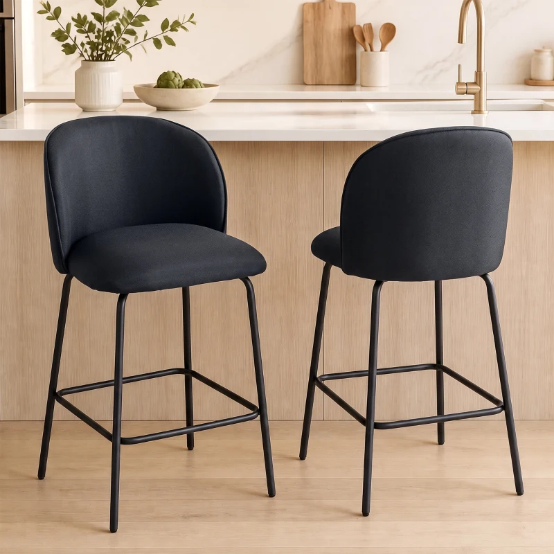HOMCOM Lot de 2 Tabourets de Bar avec Dossier et Repose-pieds, Revêtement en Tissu et Pieds en Acier, Noir