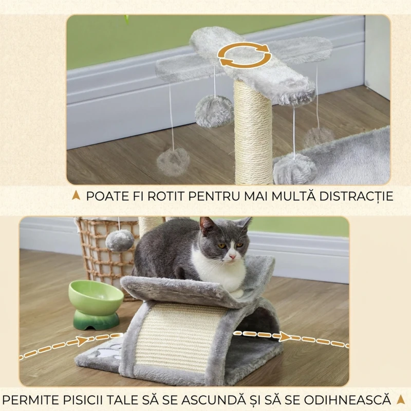 PawHut Ansamblu pentru pisici cu 2 mingii, 40x30x43cm, gri