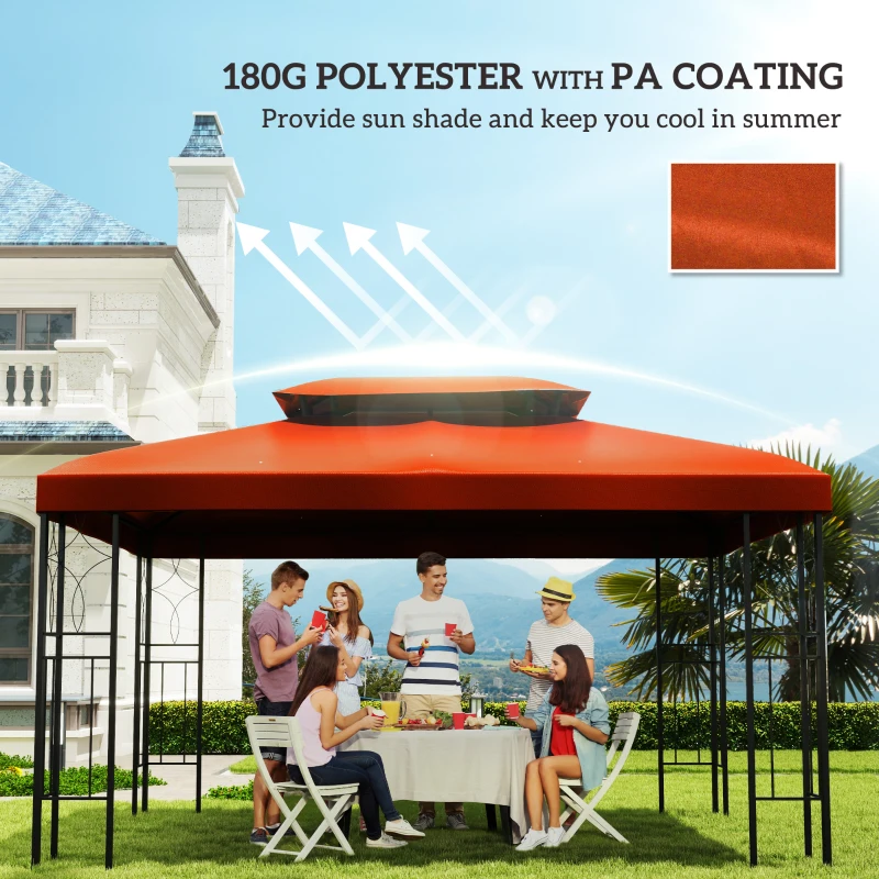 Outsunny Vervangend dak voor metalen tuinpaviljoen paviljoen partytent tuintent 3x4m, Oranjerood