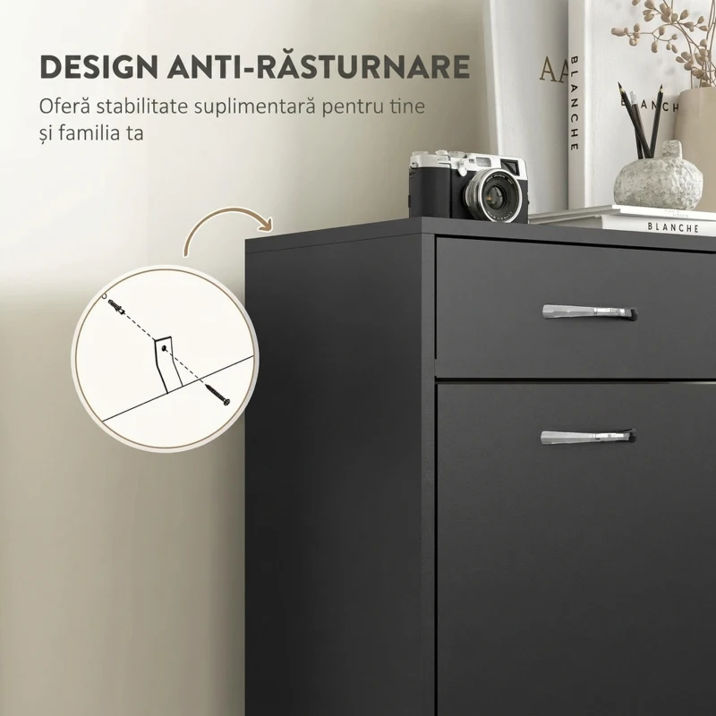 HOMCOM Dulap pantofi pentru 12 perechi cu 2 rafturi interioare ajustabile și 2 sertare, din lemn, 80x30x91.5 cm, negru