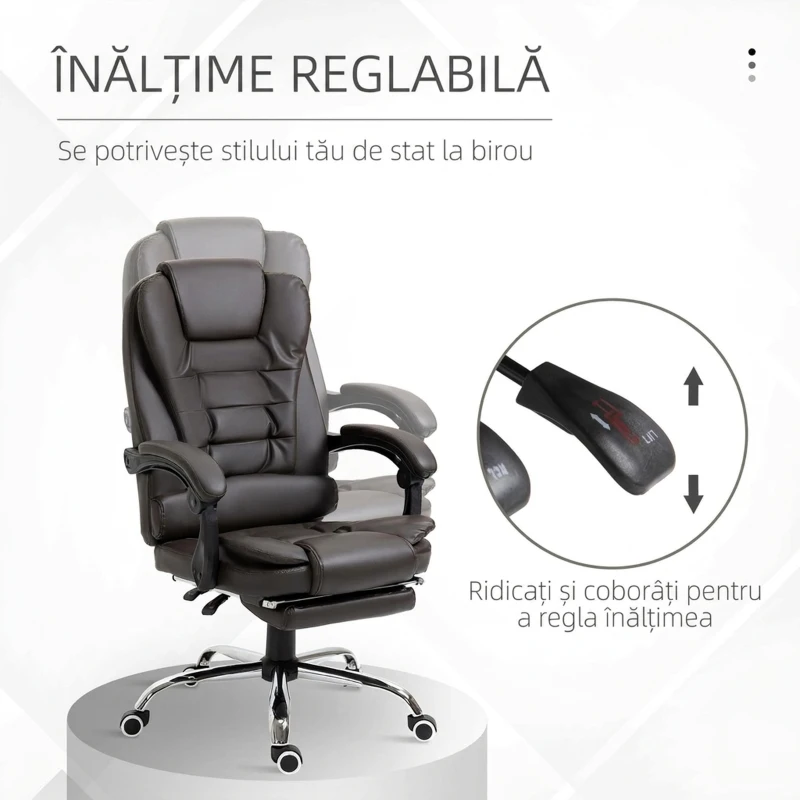 HOMCOM Fotoliu de Birou Reclinabil Președințial cu Suport pentru Picioare, 64.5x69x109-117 cm, culoare Cafea